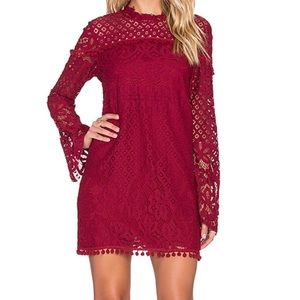 Tularosa Matilda Red Eyelet Lace Bell Sleeve Dress